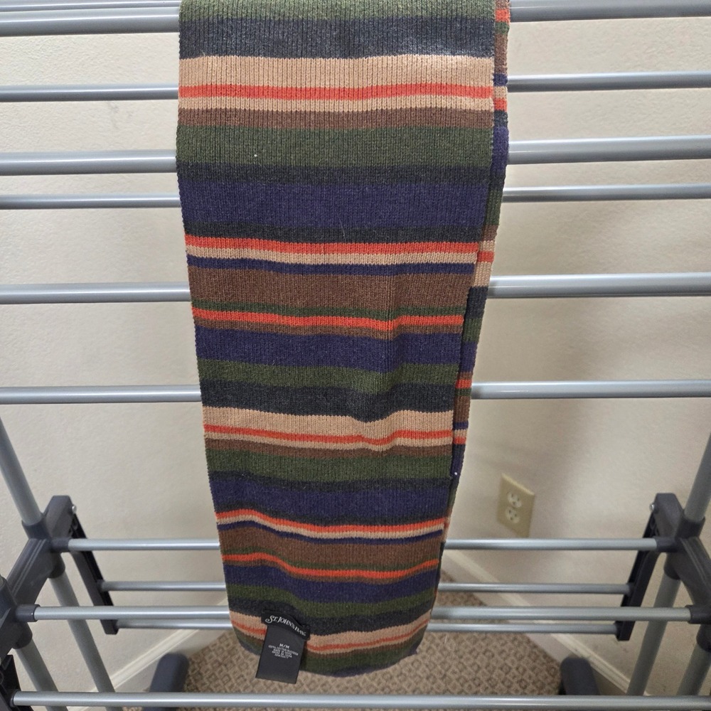 St Johns Bay Mens Ribbed Knit Scarf Multi Color Striped 100% Cotton 78 x 6 Inch